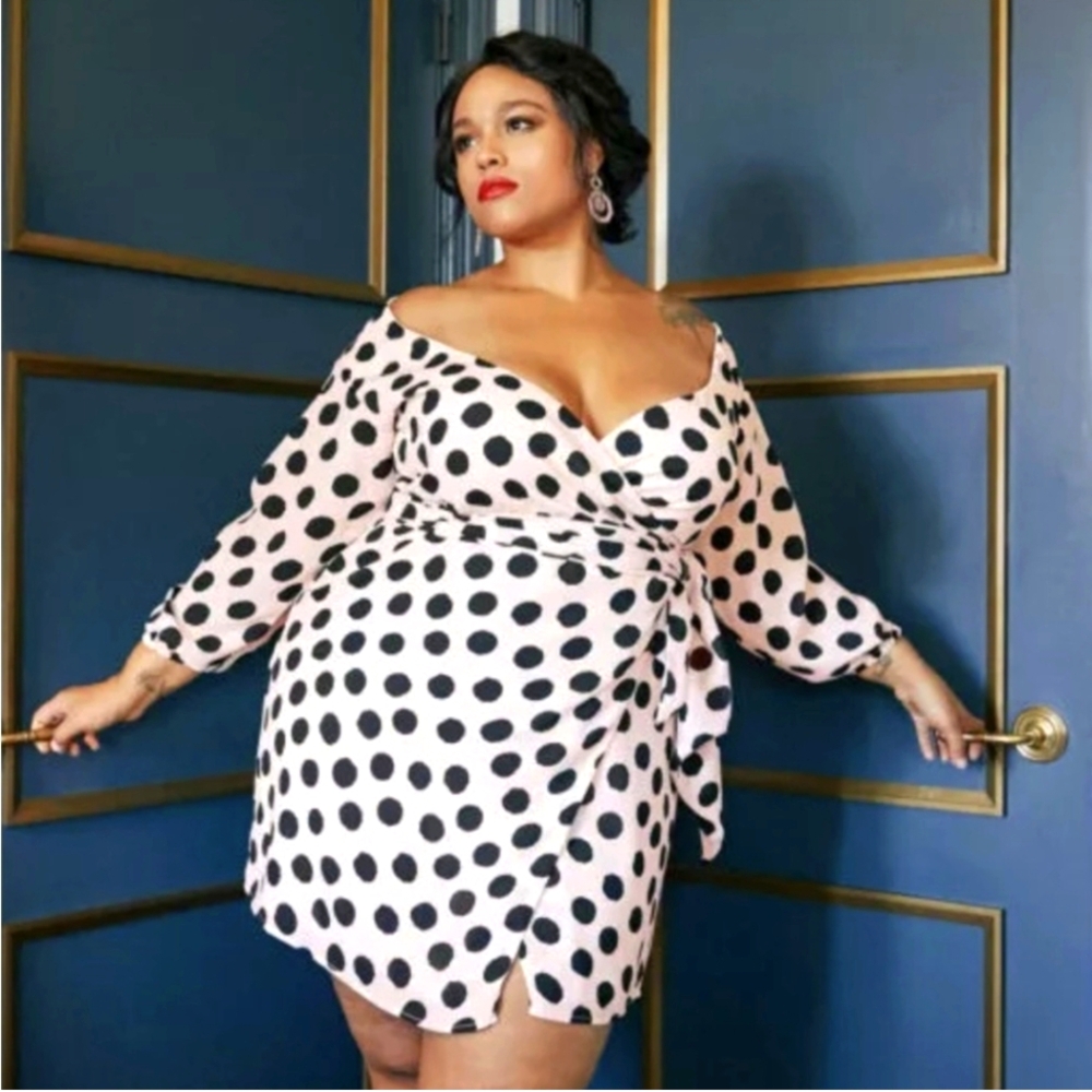 Soncy Baby Pink Polka Dot Off Shoulder Wrap Dress Size 20 Pin-up